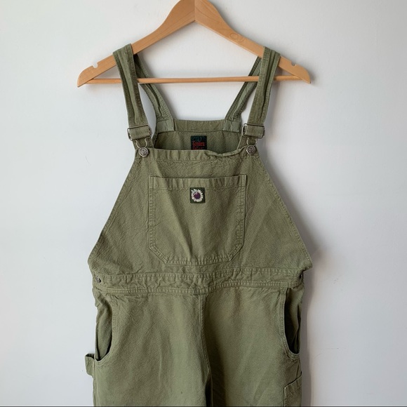 VINTAGE | Floral Embroidered Daisy Oversized Green Denim 100% Cotton Overalls - Picture 5 of 12